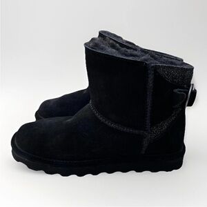 Bearpaw Betty Boots Shoes Women Size 8 Black Suede Slip On Winter Ankle Boots